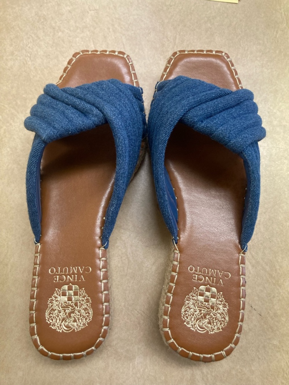 Vince Camuto Denim Blue Knotted Slide Sandals